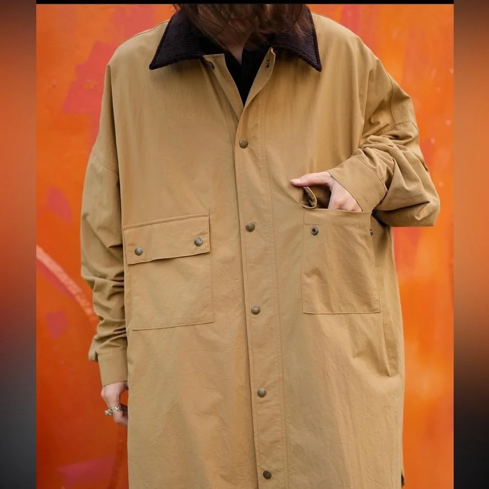 AJOBYAJO Oversized Wax Shirt Jacket Barn Chore Tan Brown NWT